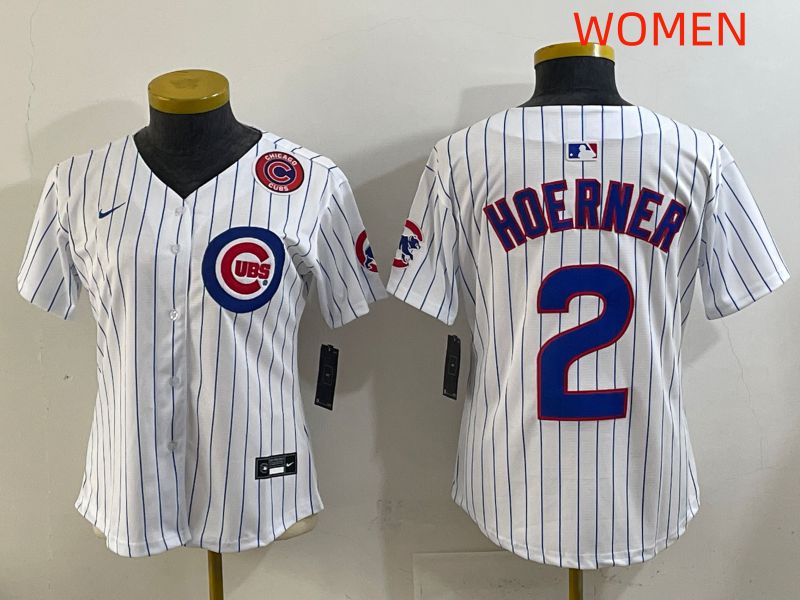 Women 2025 Chicago Cubs #2 Hoerner White Stripe Game Nike MLB Jersey style 4->women mlb jersey->Women Jersey